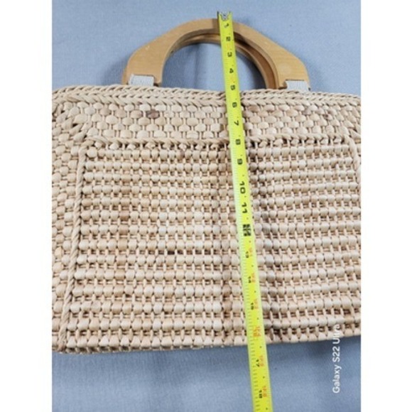 Vintage Made in Italy Straw Bag Wood Handle Quiet Luxury Garfinckel's Boho zzz - Picture 10 of 11